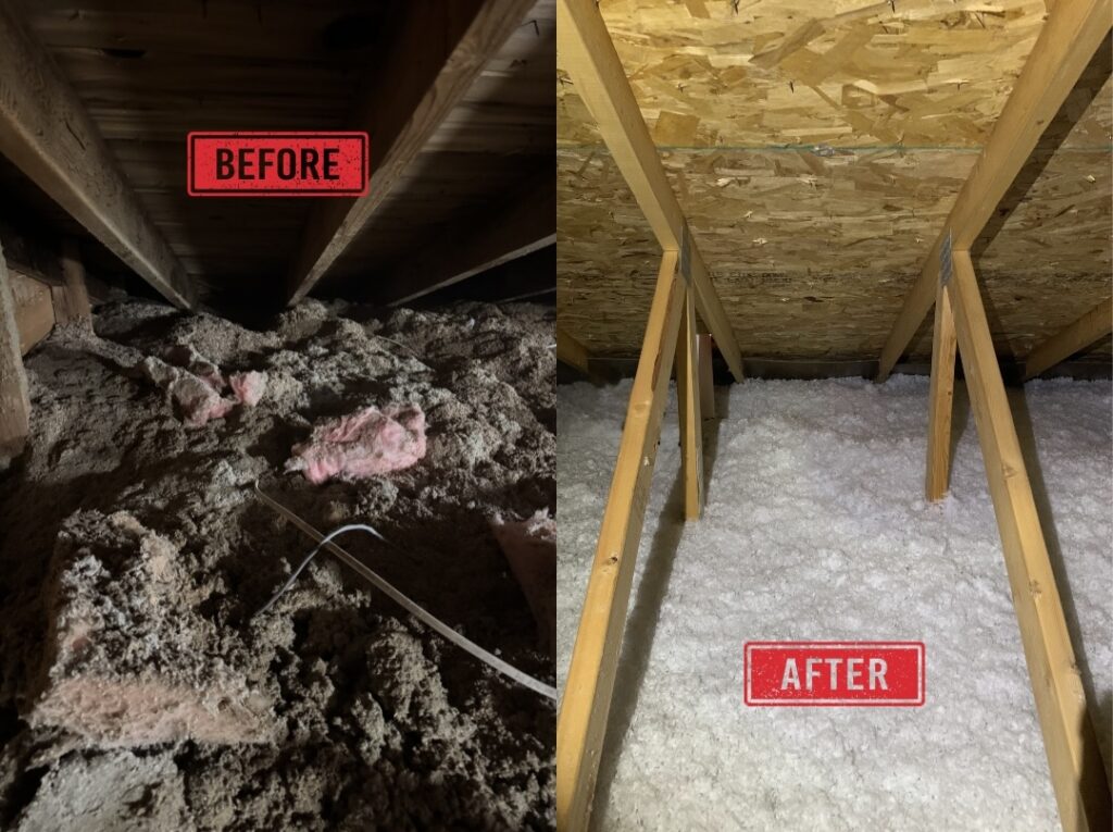 Before and after comparison of attic insulation removal Fargo.