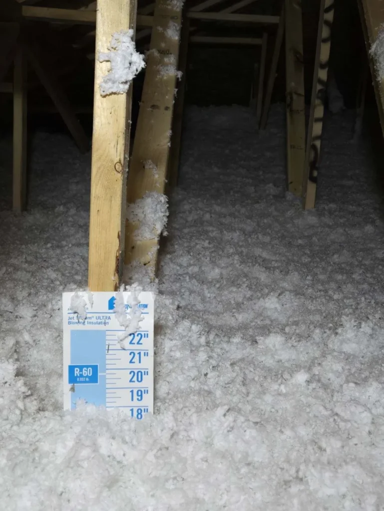 Attic insulation inside narrow attic crawl space