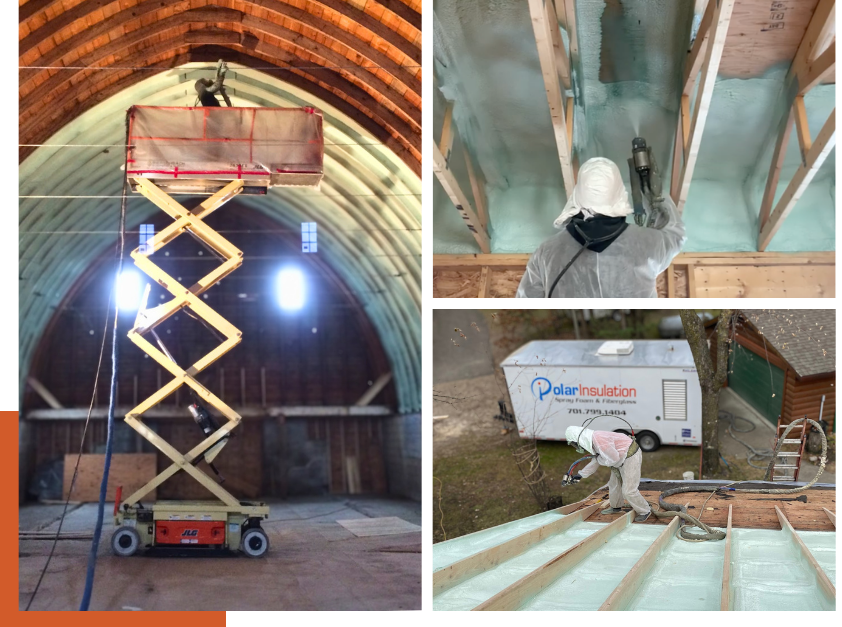 Spray foam insulation contractors working on ceiling insulation