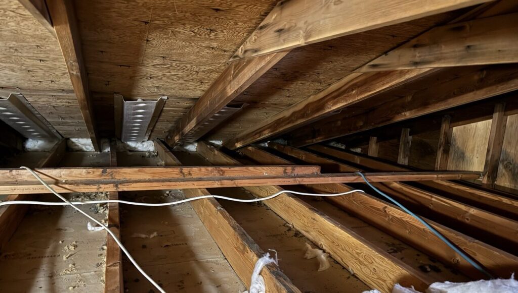Interior view of attic chutes prepped for batt insulation Fargo.